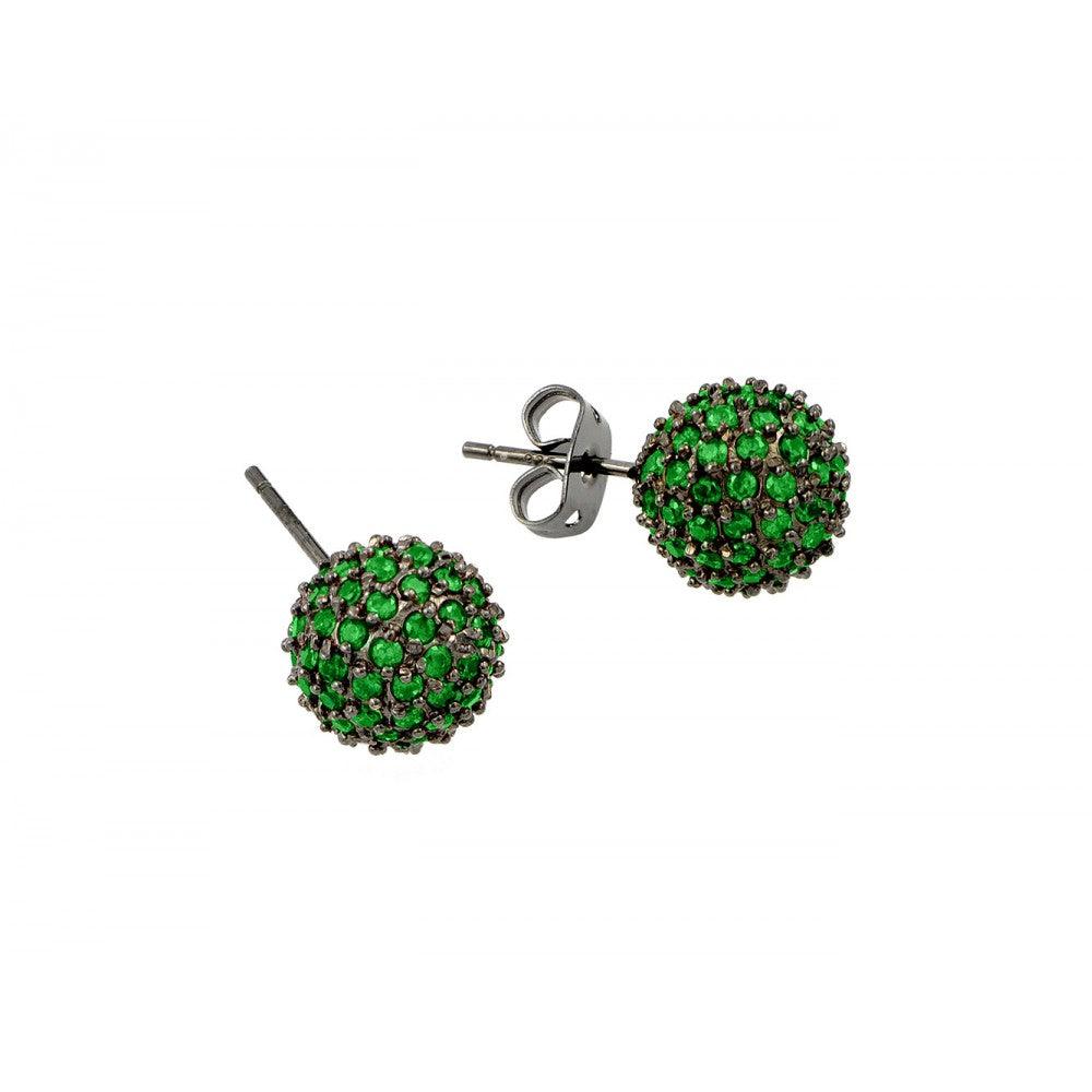 Silver 925 Rhodium Plated Green CZ Stud Earrings - BGE00371GRE