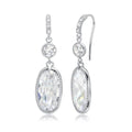 Rhodium Plated 925 Sterling Silver Hanging Oval CZ Earrings - BGE00412