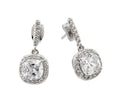 Rhodium Plated 925 Sterling Silver Hanging Square Halo CZ Earrings - BGE00430