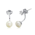 Rhodium Plated 925 Sterling Silver CZ Earrings with Hanging Fresh Water Pearls - BGE00473