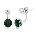 Rhodium Plated 925 Sterling Silver Clear Green Front and Back Earrings - BGE00488GRN