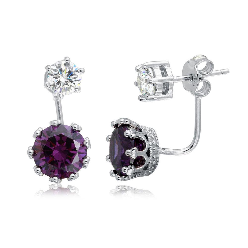 Rhodium Plated 925 Sterling Silver Clear Purple Front and Back - BGE00488PUR