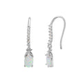 Rhodium Plated 925 Sterling Silver Dangling Oval Opal with CZ Earrings - BGE00499