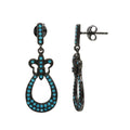 Black Rhodium Plated 925 Sterling Silver Dangling Filigree Turquoise Stone Earrings - BGE00506BKP