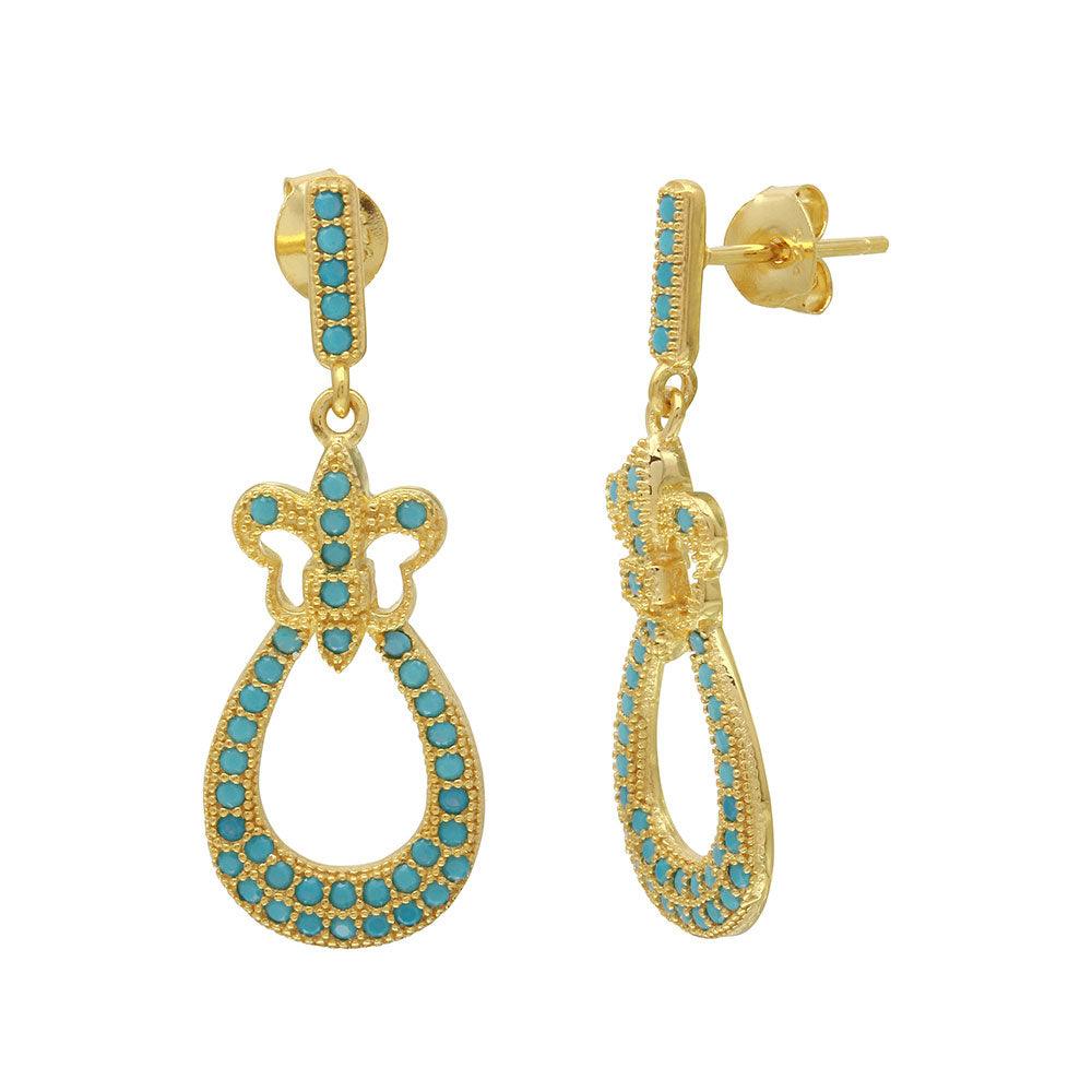 Gold Plated 925 Sterling Silver Dangling Filigree Turquoise Stone Earrings - BGE00506GP