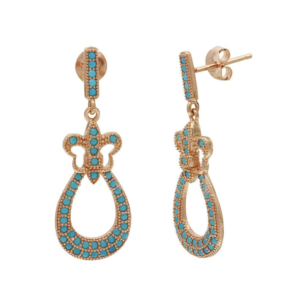 Rose Gold Plated 925 Sterling Silver Dangling Filigree Turquoise Stone Earrings - BGE00506RGP