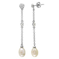 Rhodium Plated 925 Sterling Silver Dangling CZ and Fresh Water Pearl Earrings - BGE00507