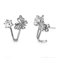 Rhodium Plated 925 Sterling Silver Butterfly with CZ Topped with Round CZ Earrings - BGE00511