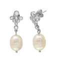 Rhodium Plated 925 Sterling Silver Bubble Stud Earrings with Dangling Fresh Water Pearls - BGE00512