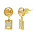 Gold Plated 925 Sterling Silver Champagne Round CZ with Dangling Green Cushion CZ - BGE00523