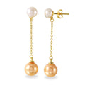 Gold Plated 925 Sterling Silver Fresh Water Pearl with Dangling Synthetic Pearl Earrings - BGE00524