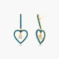 Gold and Black Rhodium Plated 925 Sterling Silver Curved Bar and Dangling Open Heart with Turquoise Beads and CZ - BGE00528