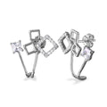 Rhodium Plated 925 Sterling Silver 3 Open Squares with Round CZ and Square CZ Folded Earrings - BGE00531