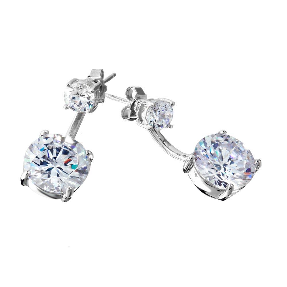 Rhodium Plated 925 Sterling Silver Hanging Round CZ - BGE00532