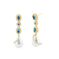 Gold Plated 925 Sterling Silver Multi Color CZ Dangling Earring with CZ Wrapped Synthetic Pearls - BGE00544