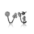 Black Rhodium Plated 925 Sterling Silver Circle and Three Leaf Clover Folded Earrings - BGE00546