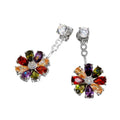 Rhodium Plated 925 Sterling Silver Multi Color Sunflower Hanging Front and Back Earrings - BGE00553
