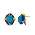 Rhodium Plated 925 Sterling Silver Turquoise Bead Earring with Yellow and Blue Round CZ - BGE00543