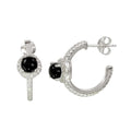 Rhodium Plated 925 Sterling Silver Semi-Hoop CZ Earrings with CZ and Black Stone - BGE00569BLK