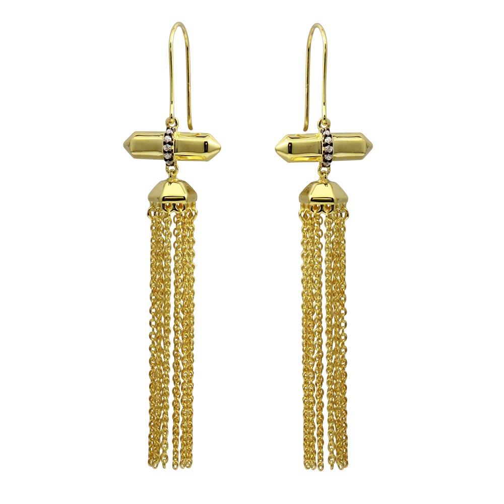 Gold Plated 925 Sterling Silver Tassel Earrings with CZ - BGE00579