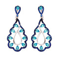 Rhodium Plated 925 Sterling Silver Teal and Blue CZ Teardrop Earrings - BGE00582