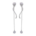 Rhodium Plated 925 Sterling Silver Front and Back Dangling Earrings with CZ - BGE00586