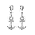 Rhodium Plated 925 Sterling Silver Dangling Anchor Earrings with CZ - BGE00593