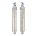 Rhodium Plated 925 Sterling Silver CZ Teardrop Chain Dangling Earrings - BGE00598
