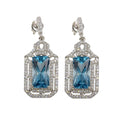 Rhodium Plated 925 Sterling Silver Large Dangling Light Blue Earrings - BGE00601