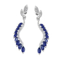 Rhodium Plated 925 Sterling Silver Dangling Feather Earrings with Blue CZ - BGE00604BLU