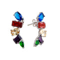 Rhodium Plated 925 Sterling Silver Multi-Colored and Multi-Shaped CZ Stone Earrings - BGE00612