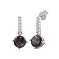 Rhodium Plated 925 Sterling Silver Dangling CZ Synthetic Mystic Topaz Earrings - BGE00616