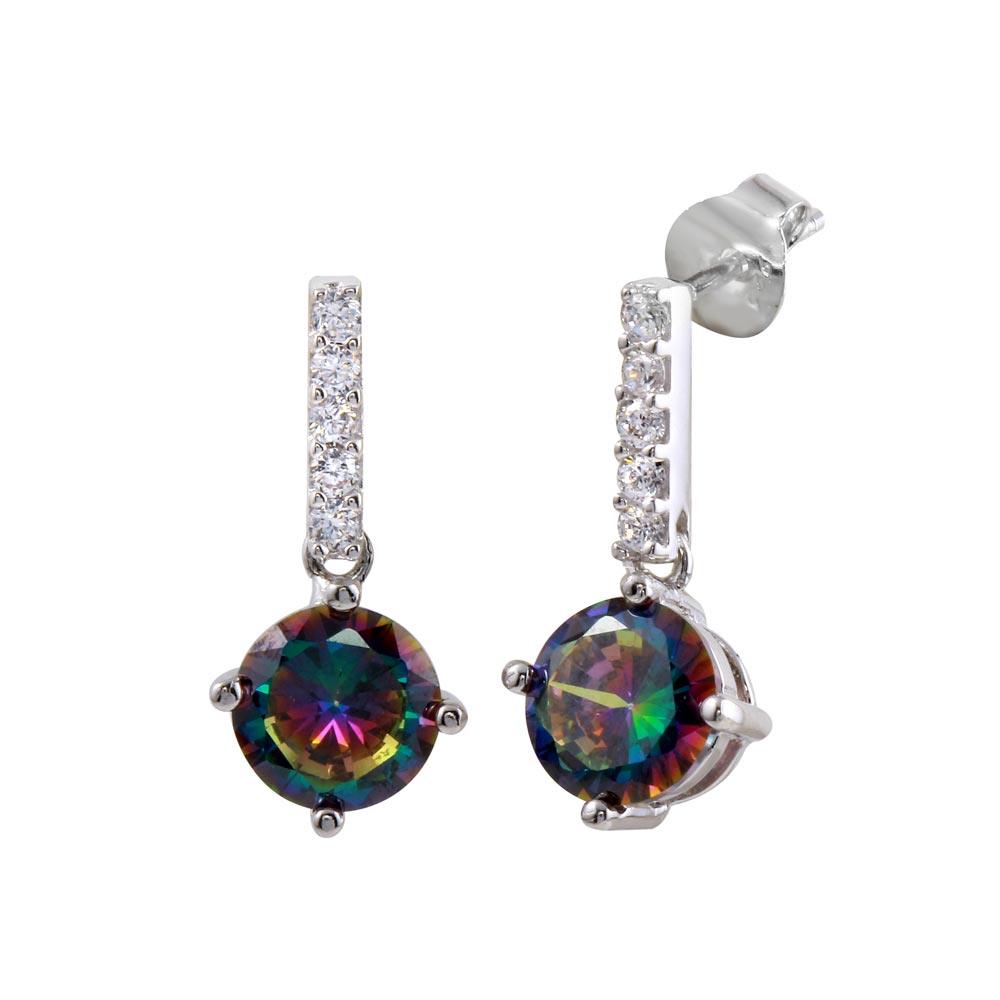 Rhodium Plated 925 Sterling Silver Dangling CZ Synthetic Mystic Topaz Earrings - BGE00616