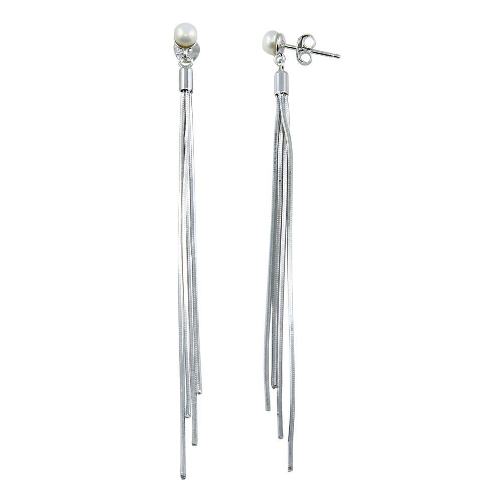 Rhodium Plated 925 Sterling Silver Synthetic Center Snake SQ Dangling Earrings - BGE00624