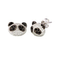 Rhodium Plated 925 Sterling Silver CZ Encrusted Panda Stud Earrings -BGE00630