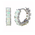 Rhodium Plated 925 Sterling Silver Opal huggie hoop Earrings 16mm - BGE00633
