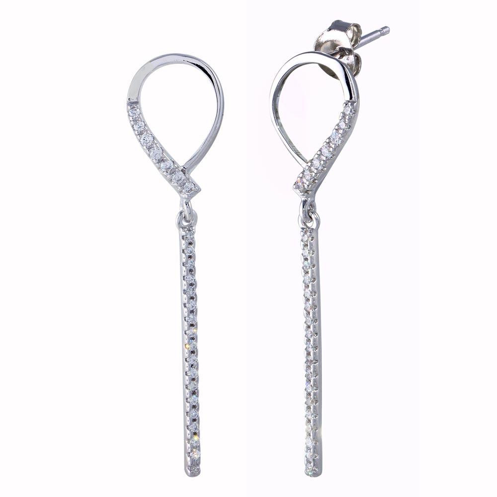 Rhodium Plated 925 Sterling Silver CZ Open Dangling Earrings - BGE00634