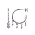 Rhodium Plated 925 Sterling Silver Semi Hoop CZ Circular Earrings - BGE00635