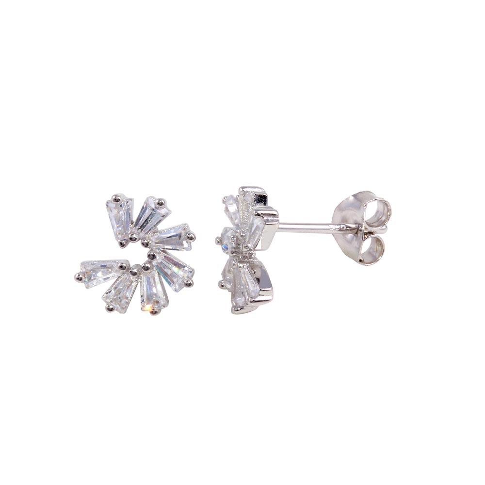 Rhodium Plated 925 Sterling Silver Baguette CZ Circle Earrings - BGE00637