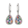 Rhodium Plated 925 Sterling Silver Multi Color Teardrop CZ Dangling Earring - BGE00651