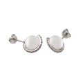 Rhodium Plated 925 Sterling Silver CZ Wrapped Synthetic Mother of Pearl Stud Earring- BGE00653