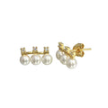 Gold Plated 925 Sterling Silver CZ Dangling 3 Faux Pearls Earring - BGE00657