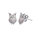 Rhodium Plated 925 Sterling Silver Owl CZ Stud Earring - BGE00658
