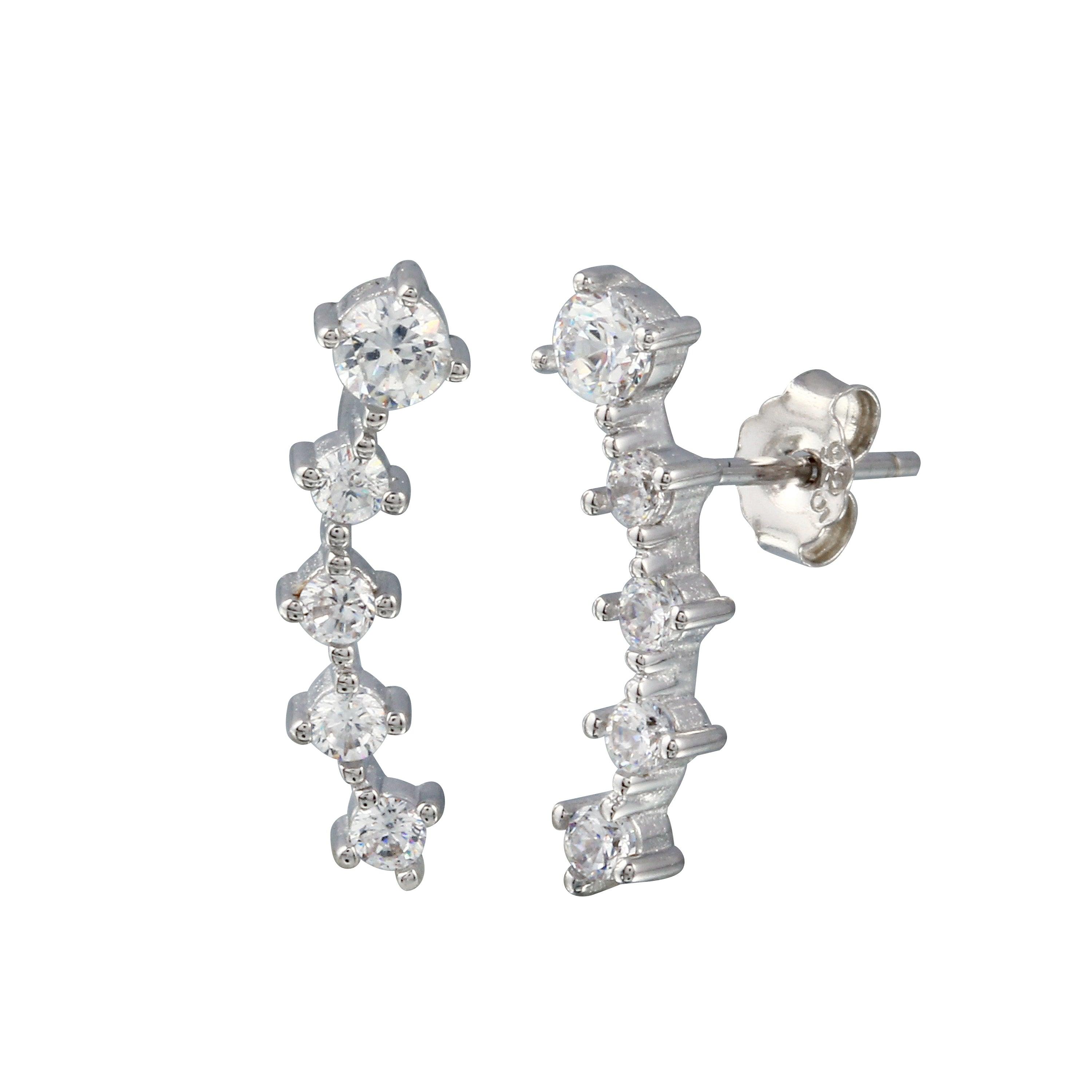 Rhodium Plated 925 Sterling Silver Graduated CZ Stud Earring - BGE00659