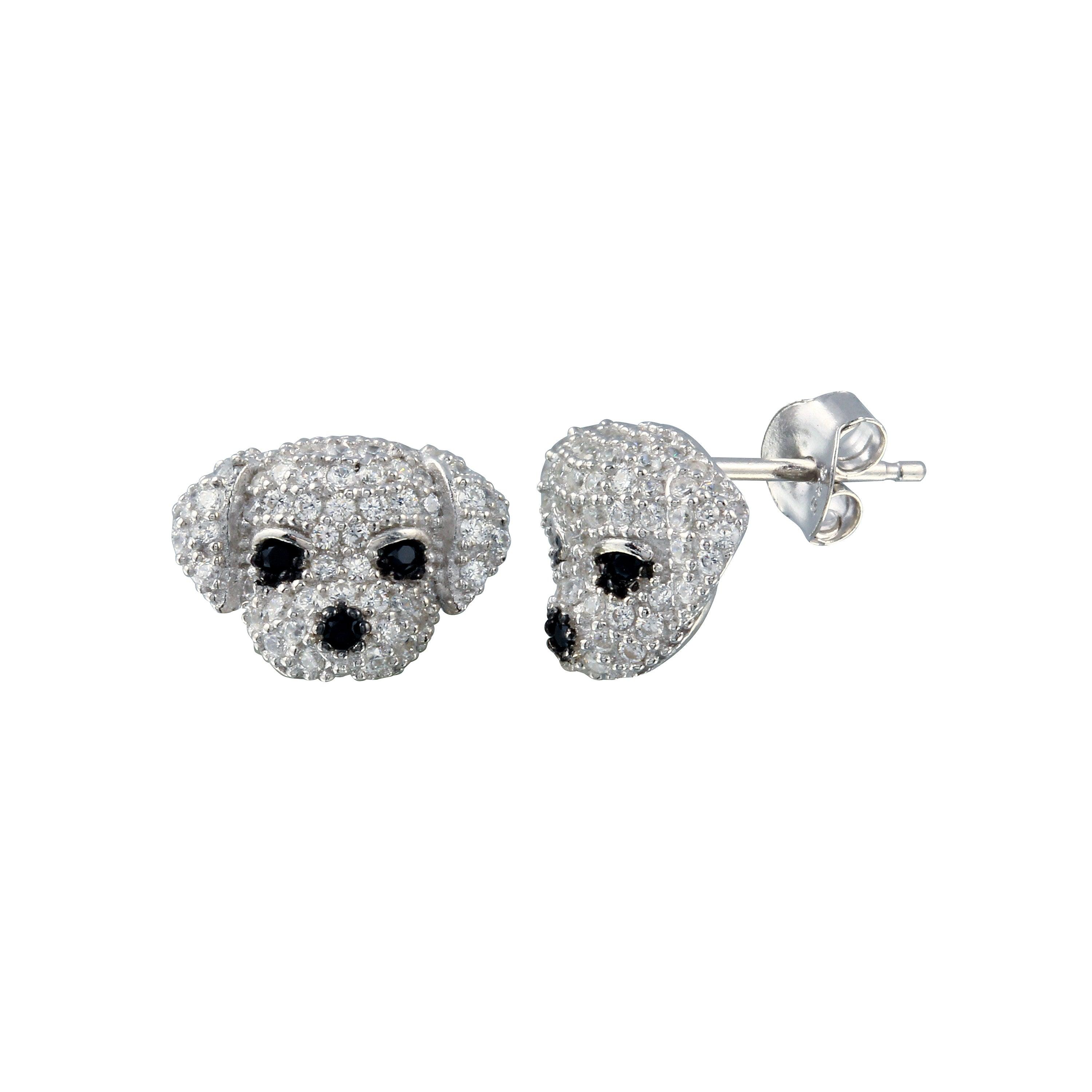 Rhodium Plated 925 Sterling Silver CZ Puppy Stud Earring - BGE00660