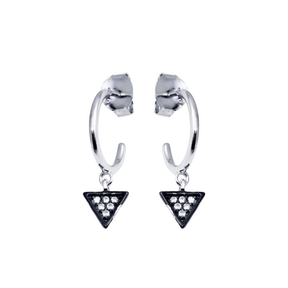 925 Sterling Silver CZ Semi Hoop Triangle Earring - BGE00661