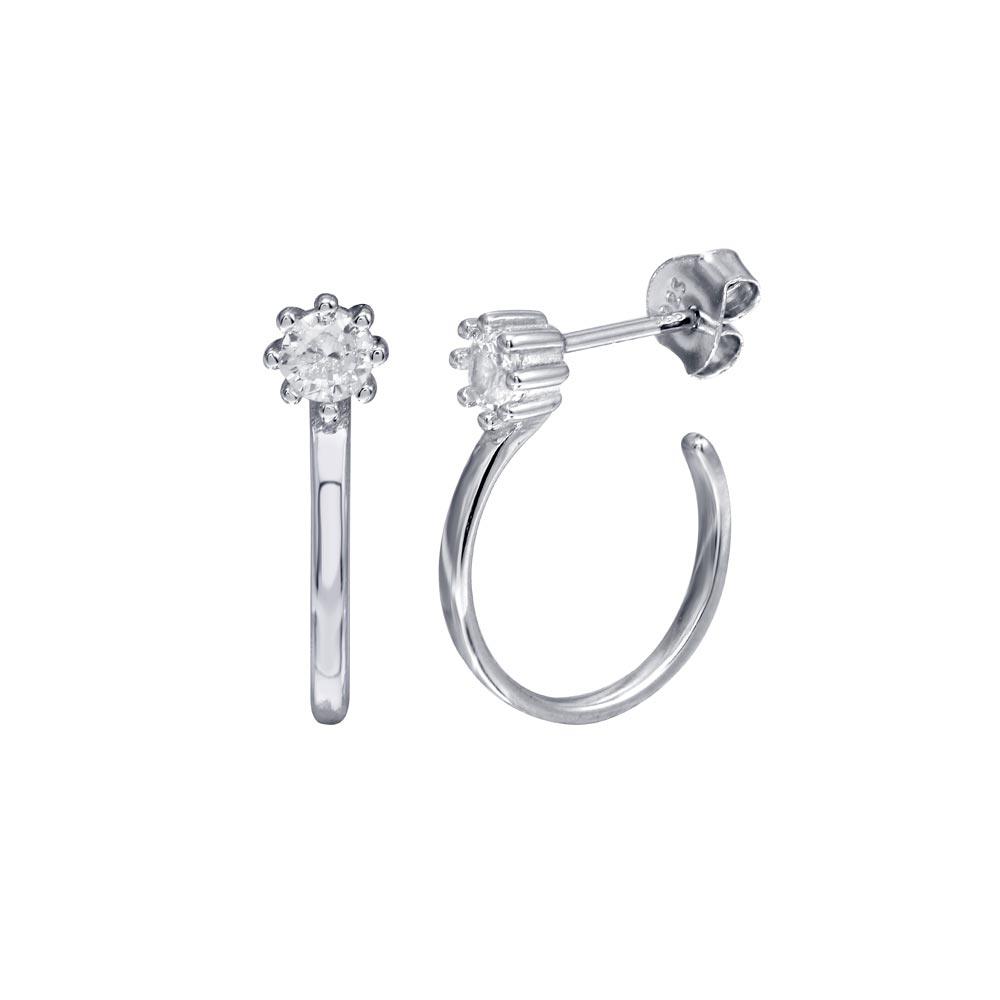 925 Sterling Silver CZ Semi Hoop Single - BGE00667
