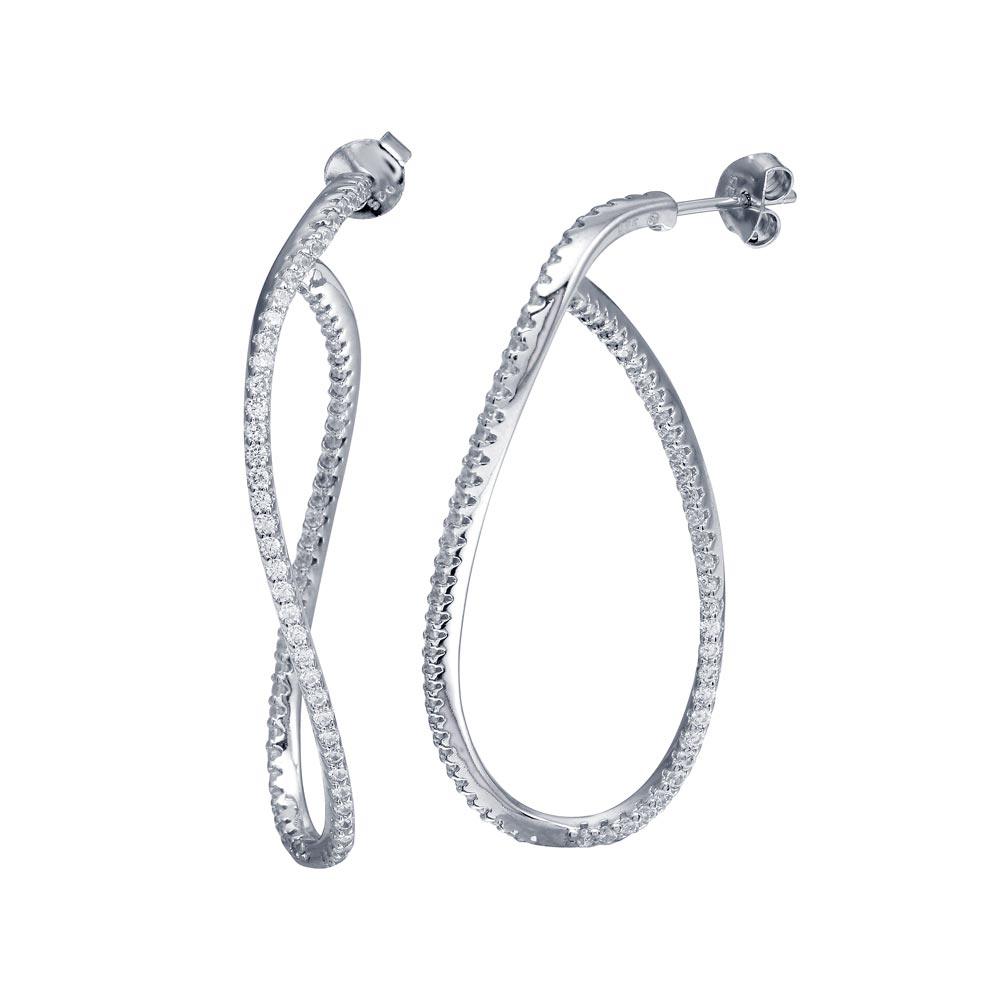 925 Sterling Silver CZ Dangling Oval Post Earring - BGE00670
