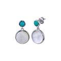 Rhodium Plated 925 Sterling Silver Turquoise Stud Dangling MOP Earring - BGE00678