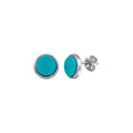 Rhodium Plated 925 Sterling Silver Disc Turquoise Stud Earring - BGE00679